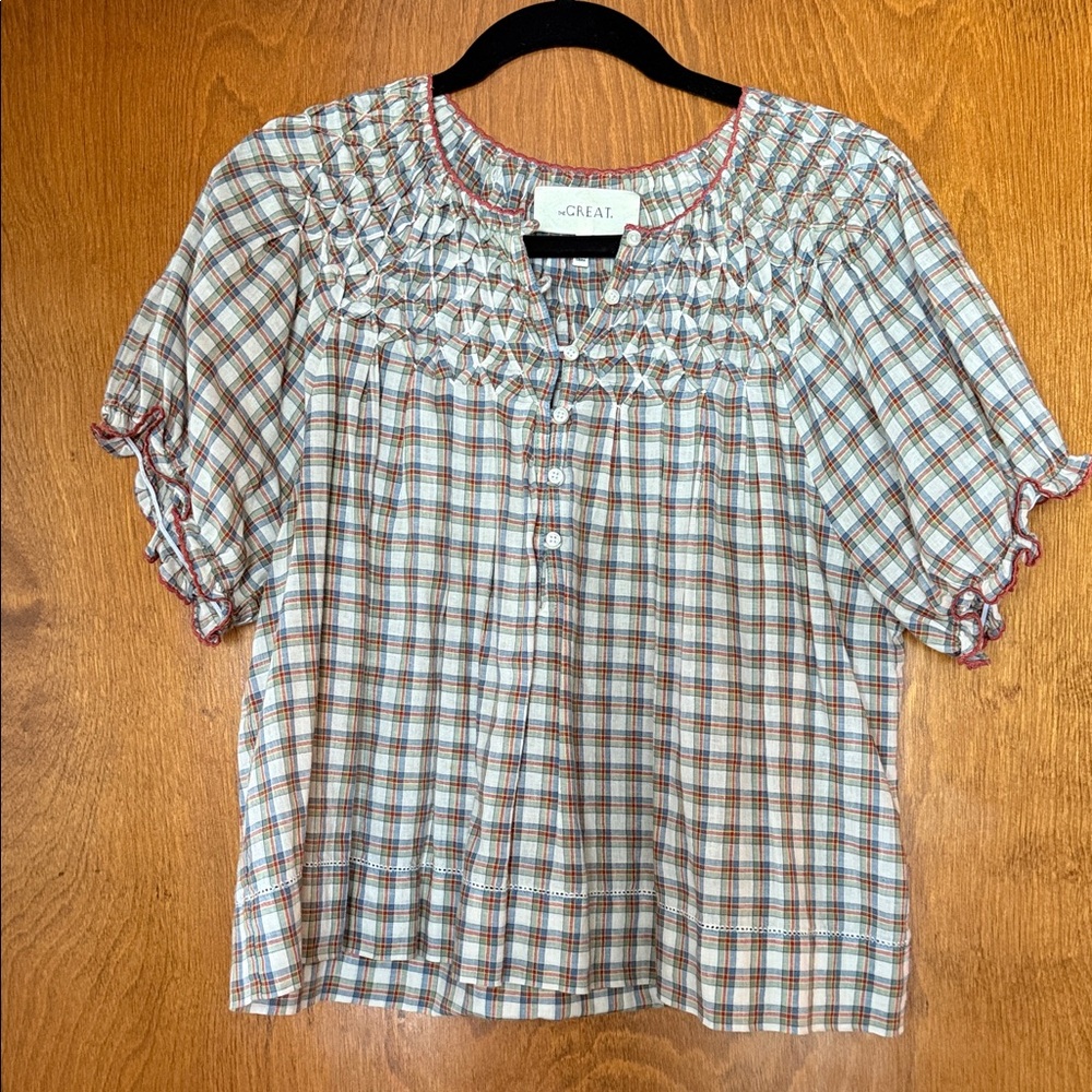THE GREAT. Women's Plaid Blouse - Brown and Cream